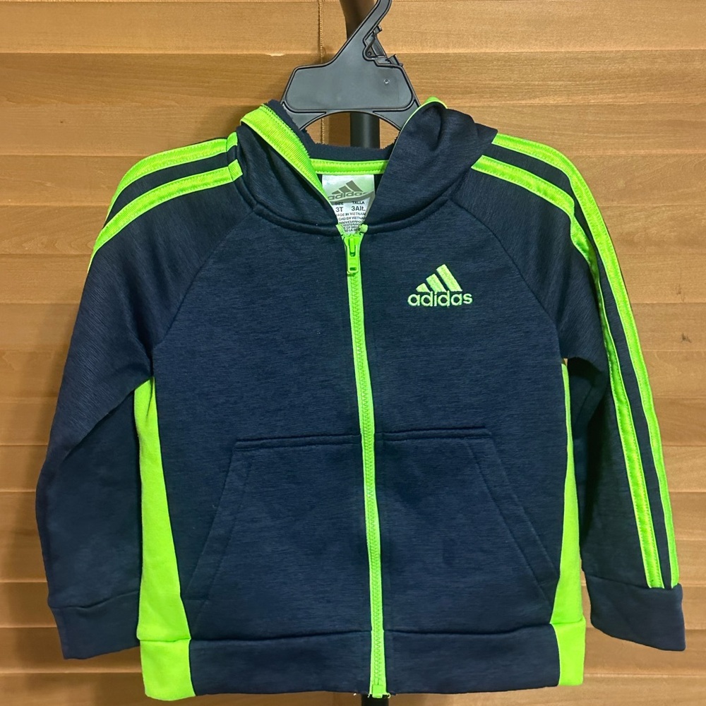 🧿SOLD🧿COPY - Adidas Kids Navy & Neon Green Hoodie